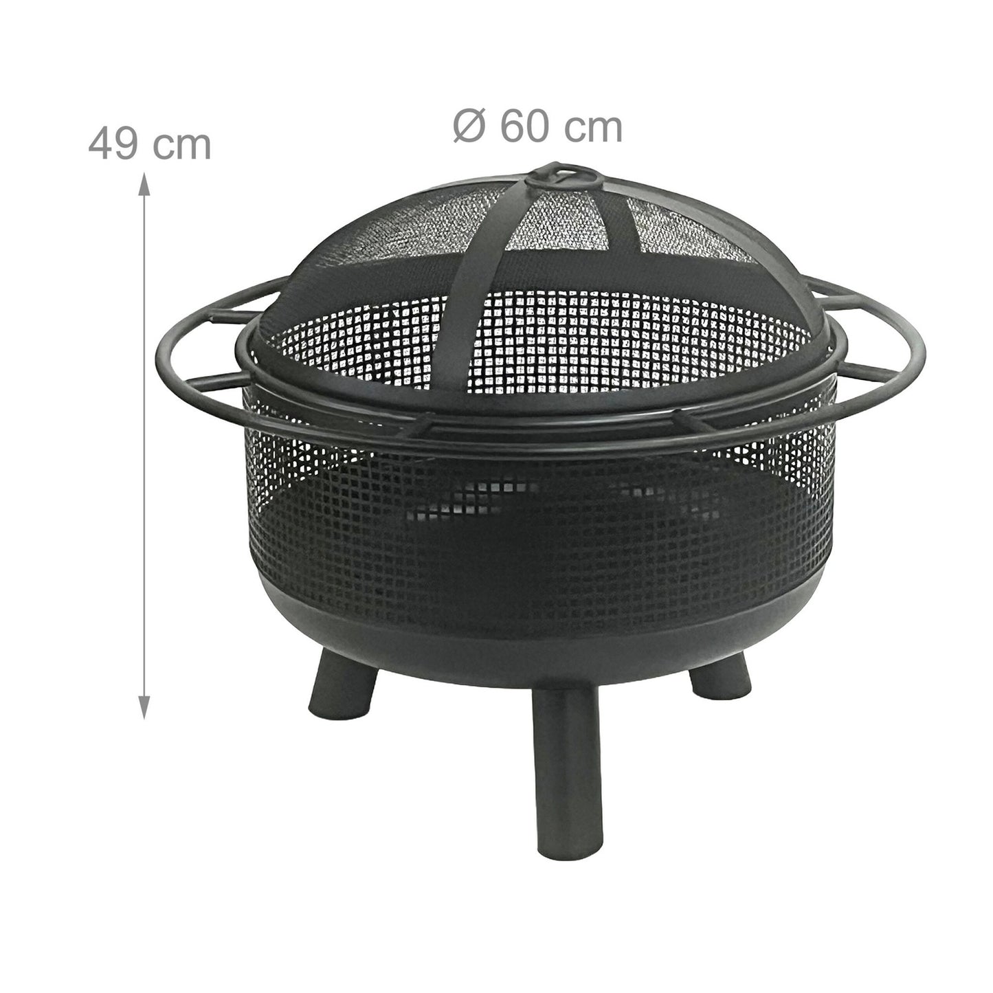 Fire Pit with Spark Guard & Poker – Black Metal Bowl