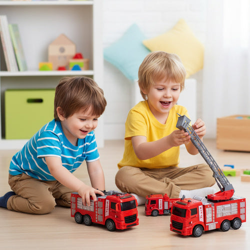 Fire Truck Toy Set for Kids, 6-Piece Rescue Vehicles