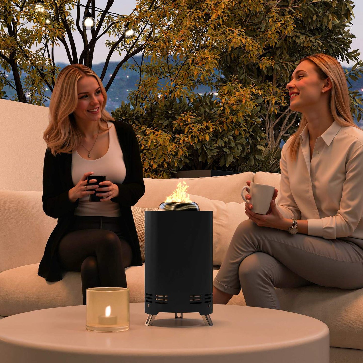 Stainless steel smoke-free fireplace with poker, Ø16x25cm