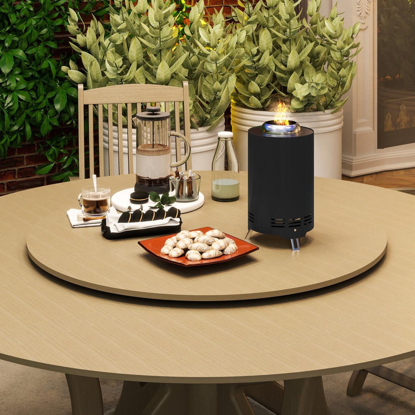 Stainless steel smoke-free fireplace with poker, Ø16x25cm