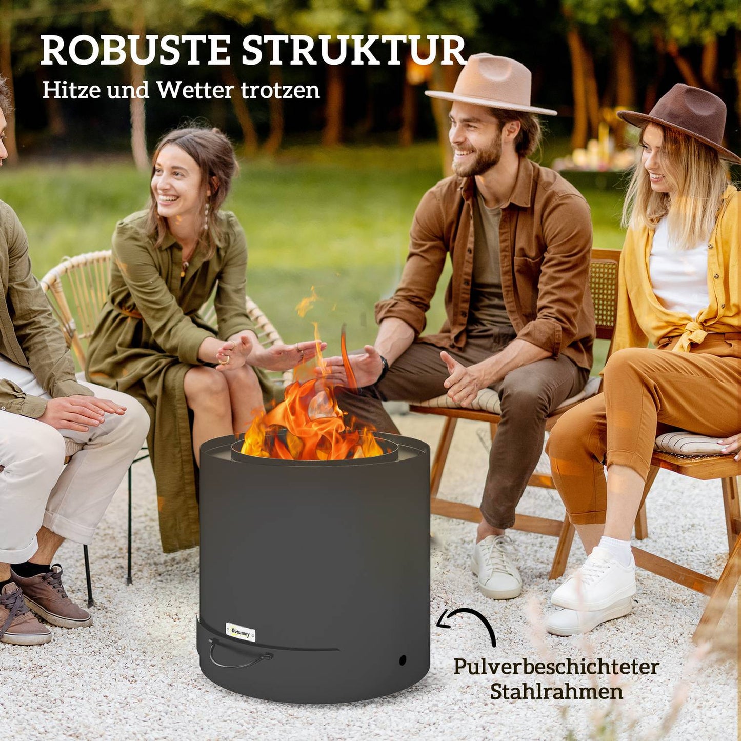 Fire pit in steel Ø45 x 42 cm with poker and ashtray