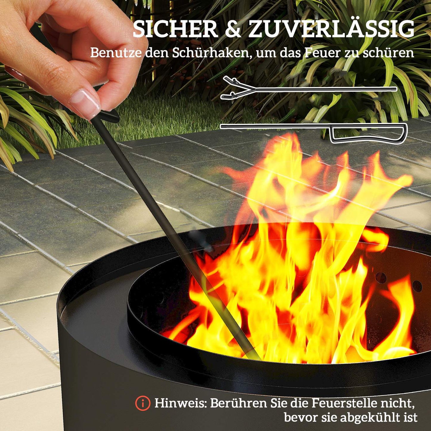 Fire pit in steel Ø45 x 42 cm with poker and ashtray
