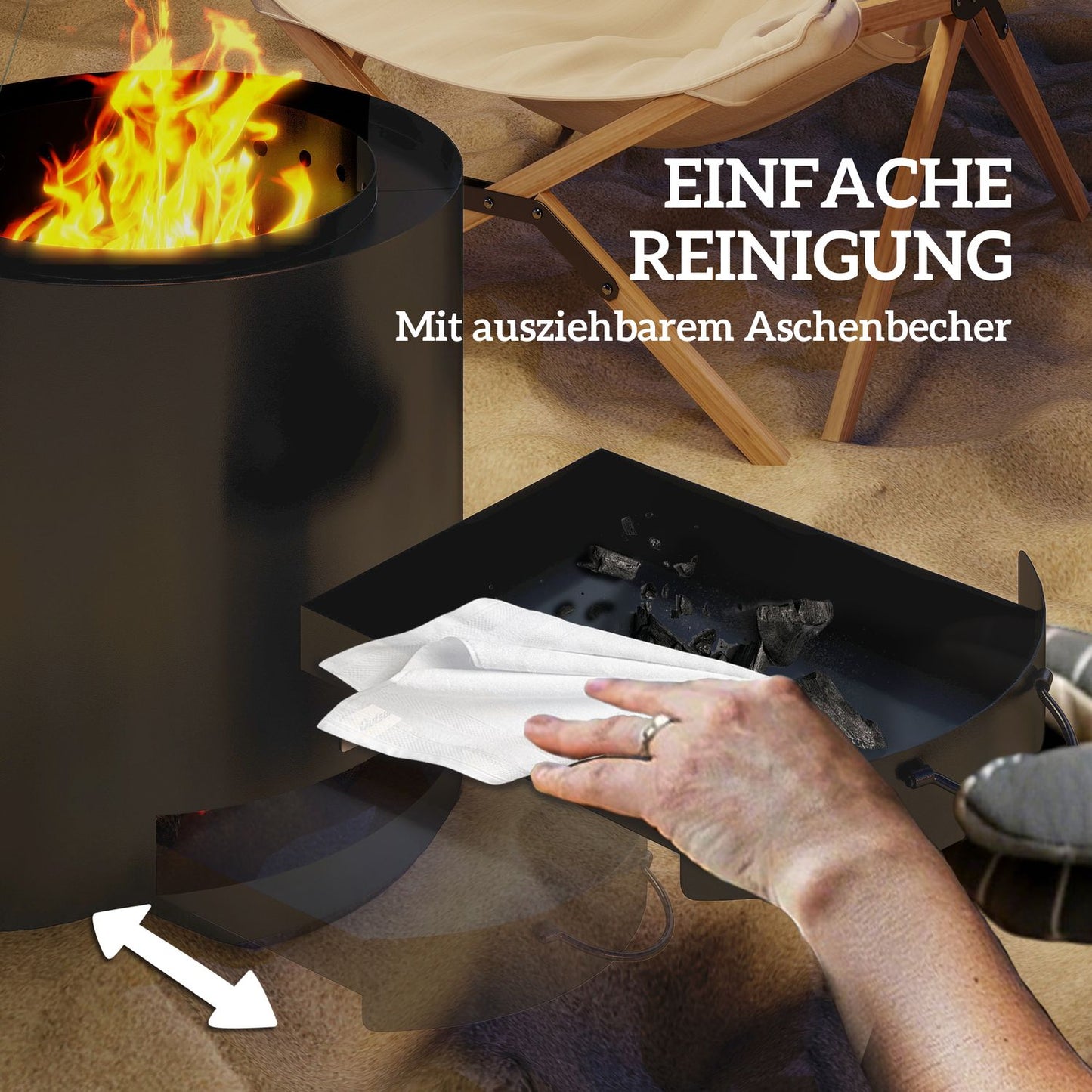 Fire pit in steel Ø45 x 42 cm with poker and ashtray