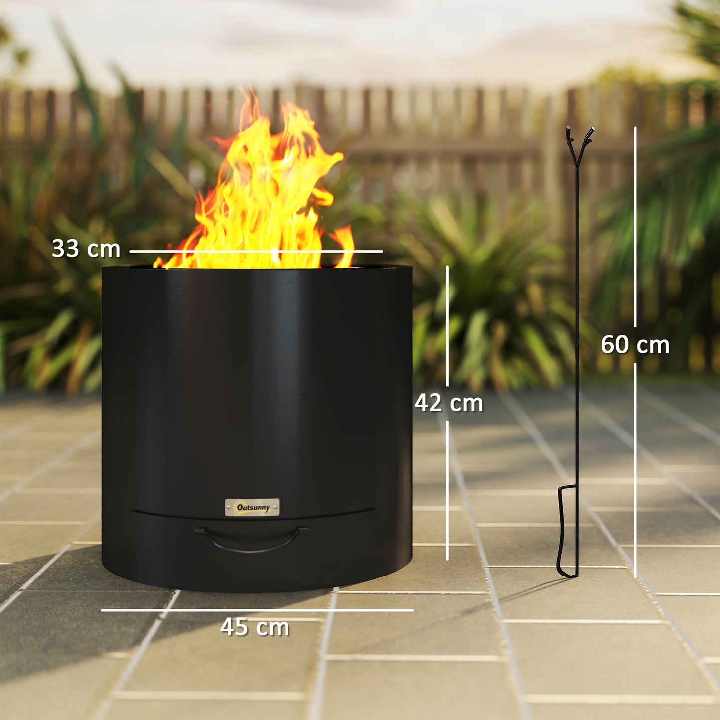 Fire pit in steel Ø45 x 42 cm with poker and ashtray