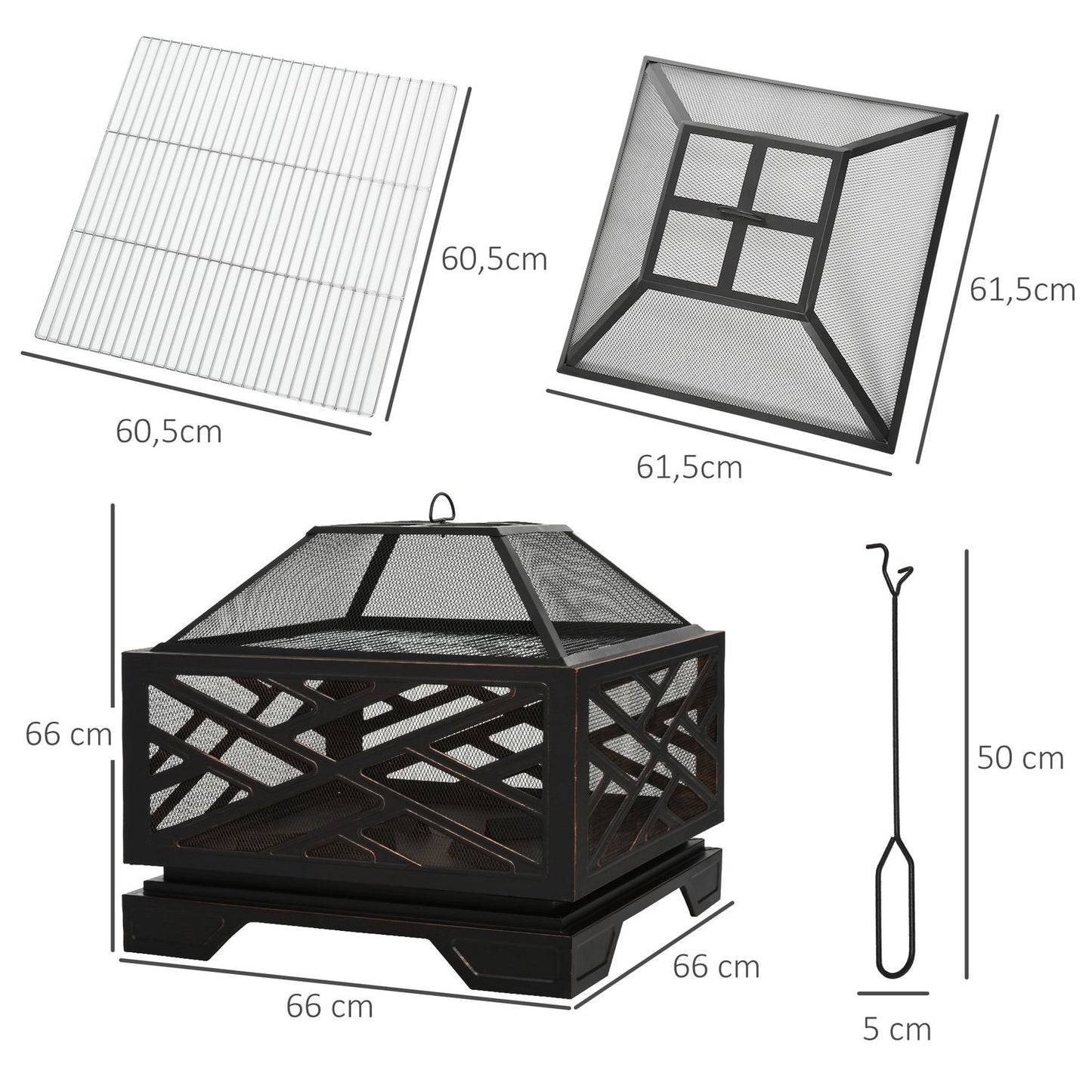 Metal Fire Bowl & BBQ Grill with spark guard, 66cm