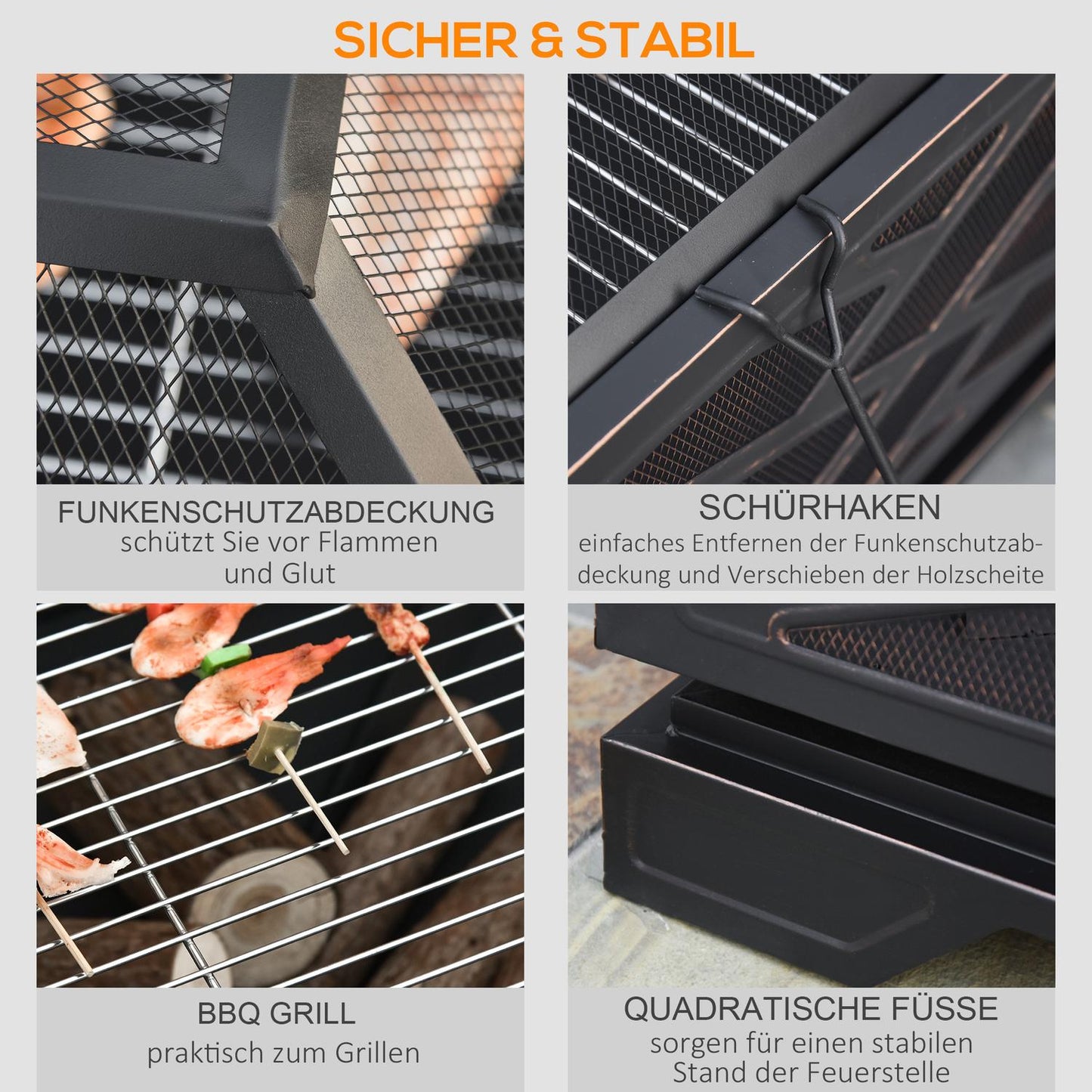Metal Fire Bowl & BBQ Grill with spark guard, 66cm
