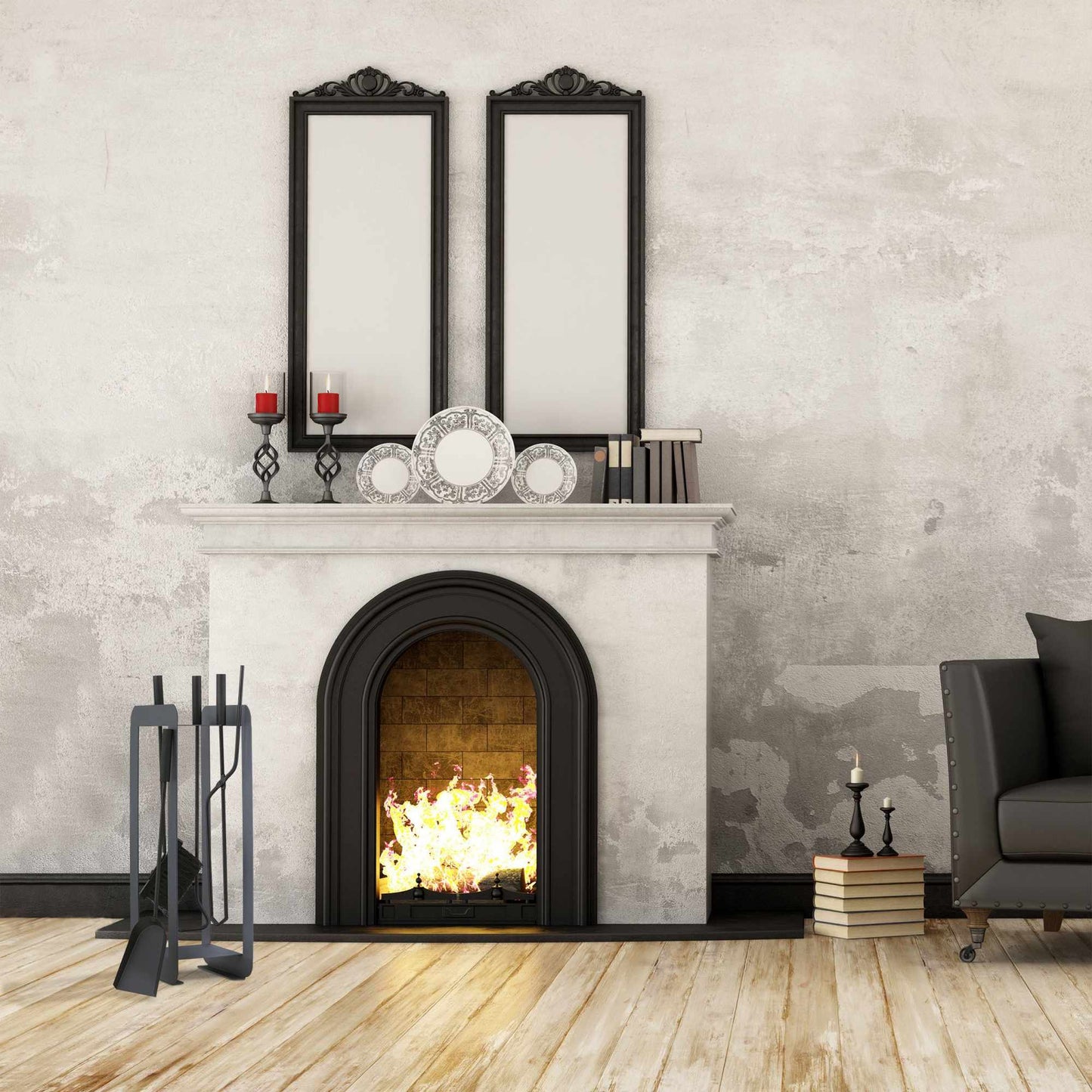 Fireplace 5 parts in grey/black