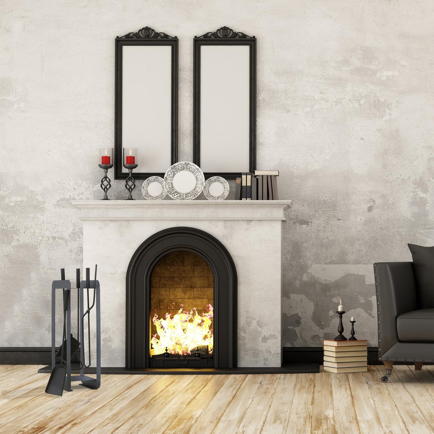 Fireplace 5 parts in grey/black