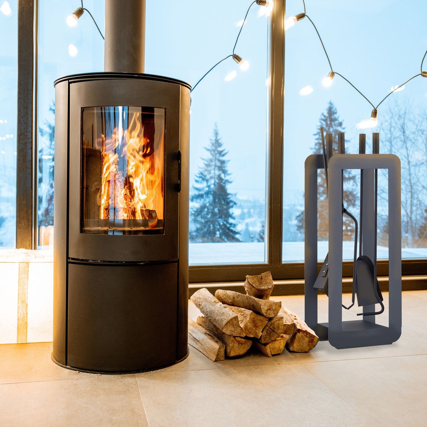 Fireplace 5 parts in grey/black