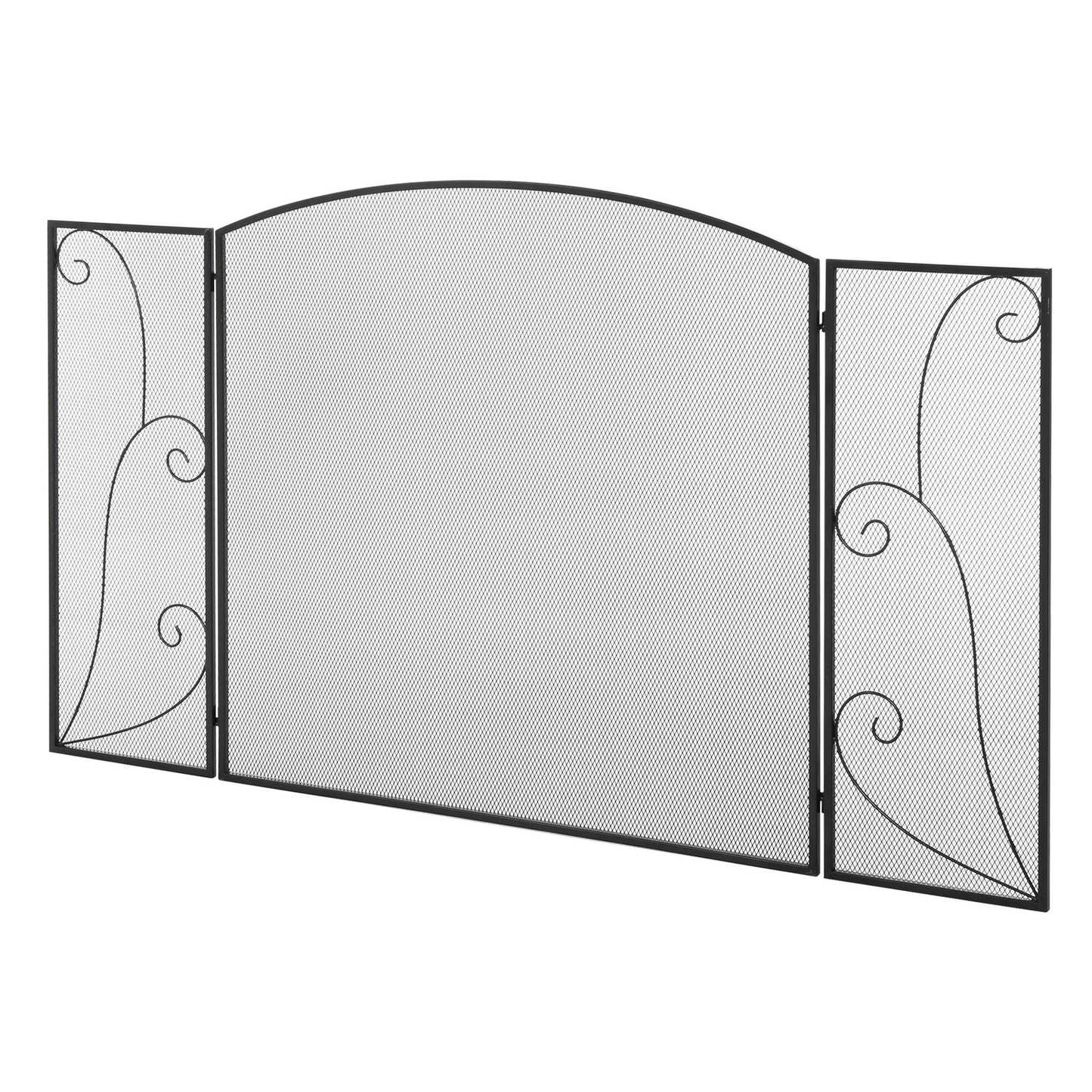 Fireplace Screen - Black Folding Metal Spark Guard