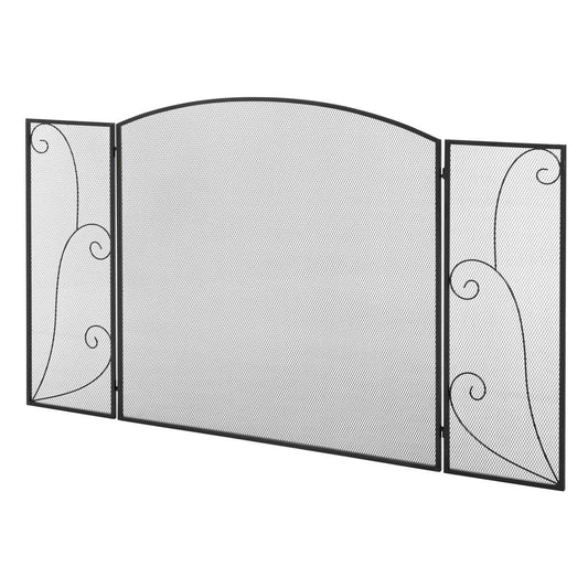Fireplace Screen - Black Folding Metal Spark Guard