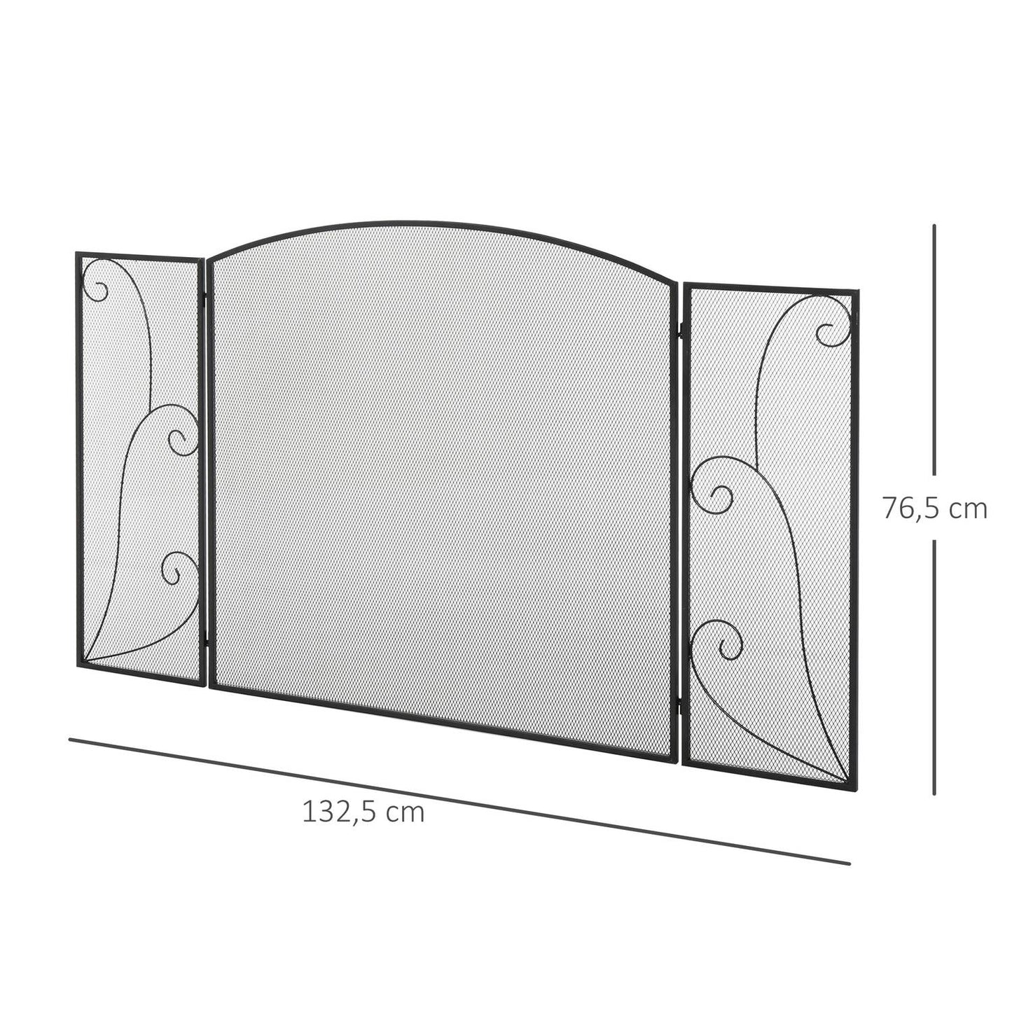 Fireplace Screen - Black Folding Metal Spark Guard