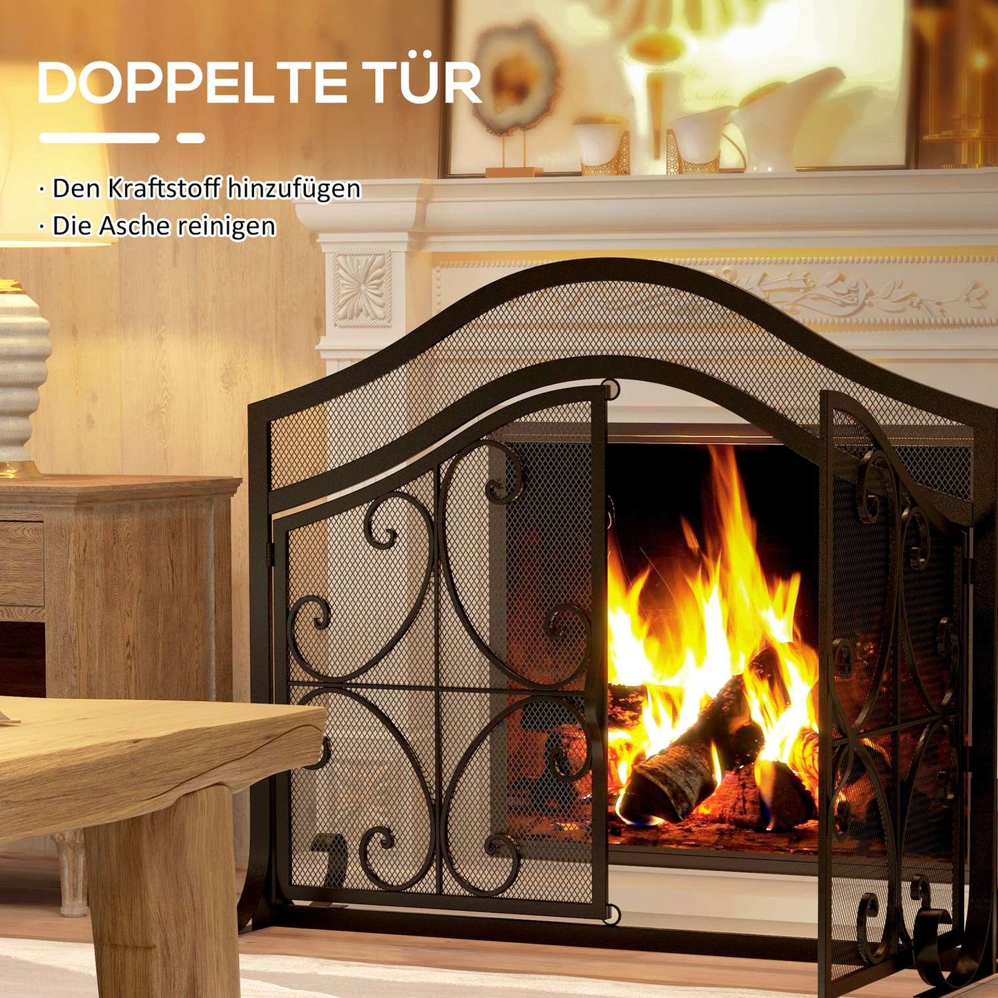 Fireplace guard & Gate - Magnetic steel, Black 105x80.5 cm