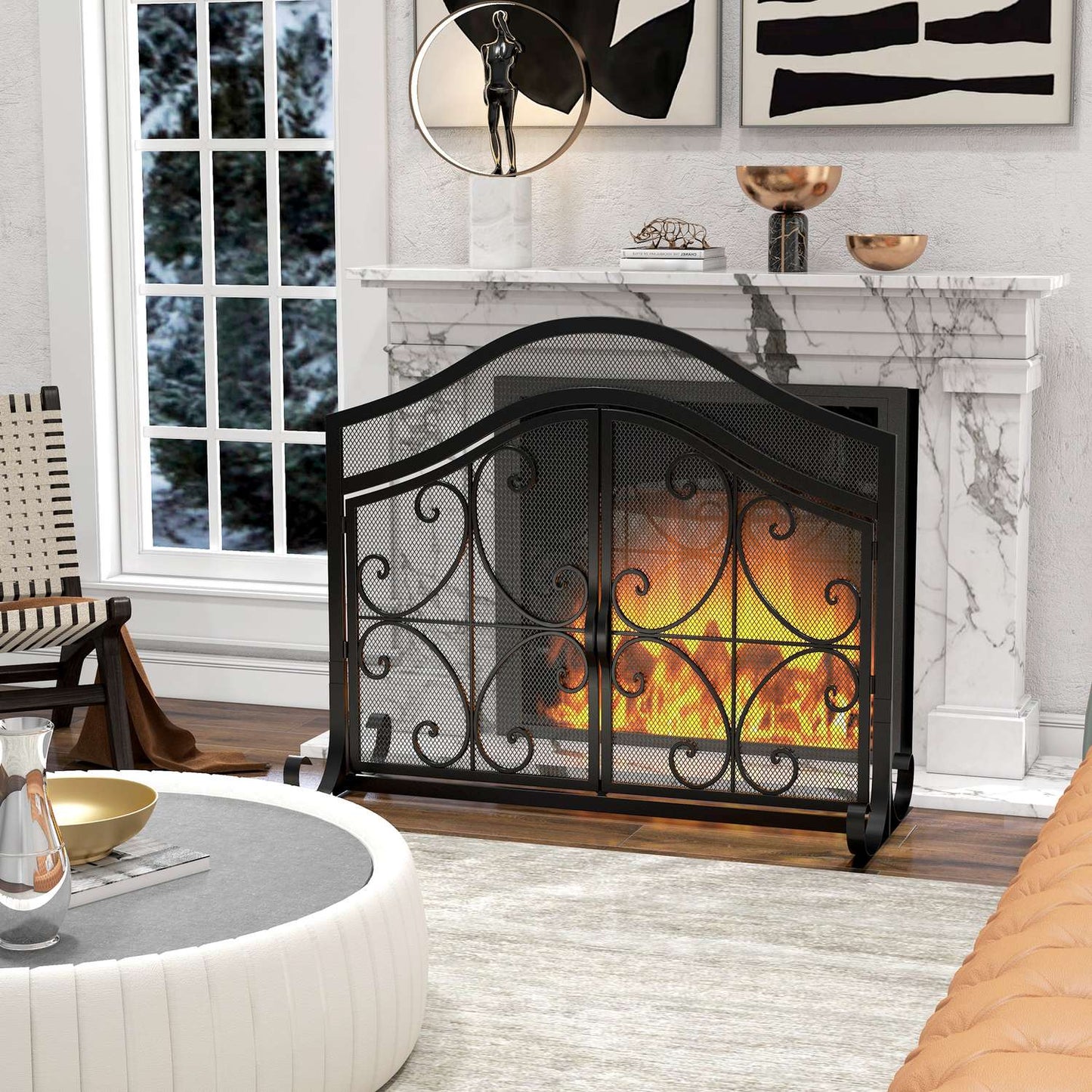 Fireplace guard & Gate - Magnetic steel, Black 105x80.5 cm