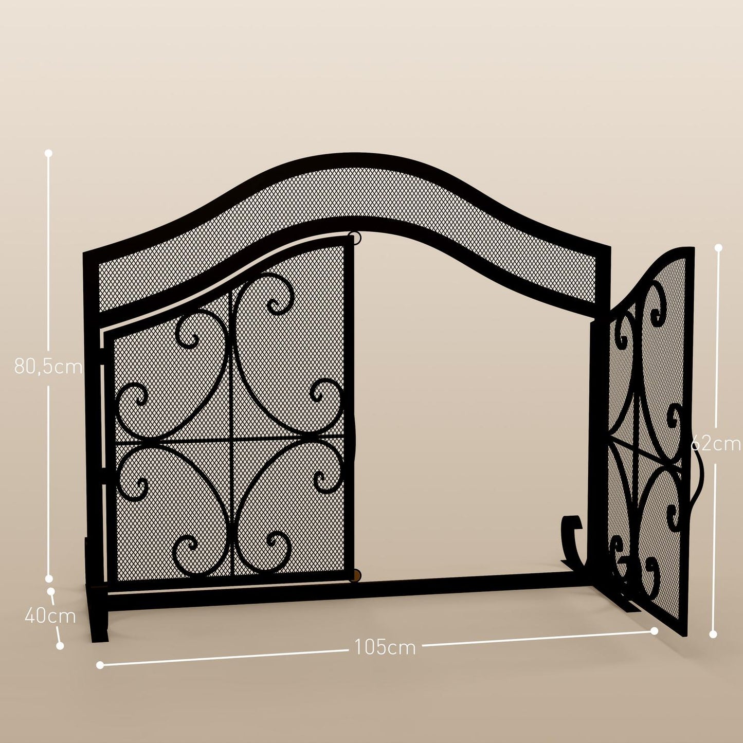 Fireplace guard & Gate - Magnetic steel, Black 105x80.5 cm