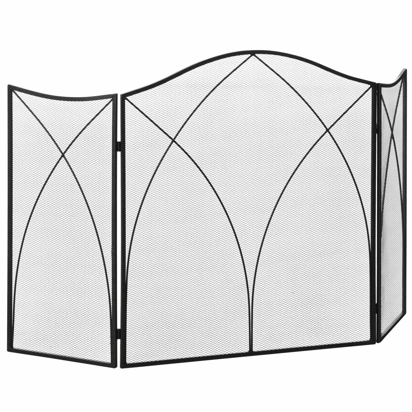 Folding black metal fireplace cover, 3-panel, 126 x 76cm