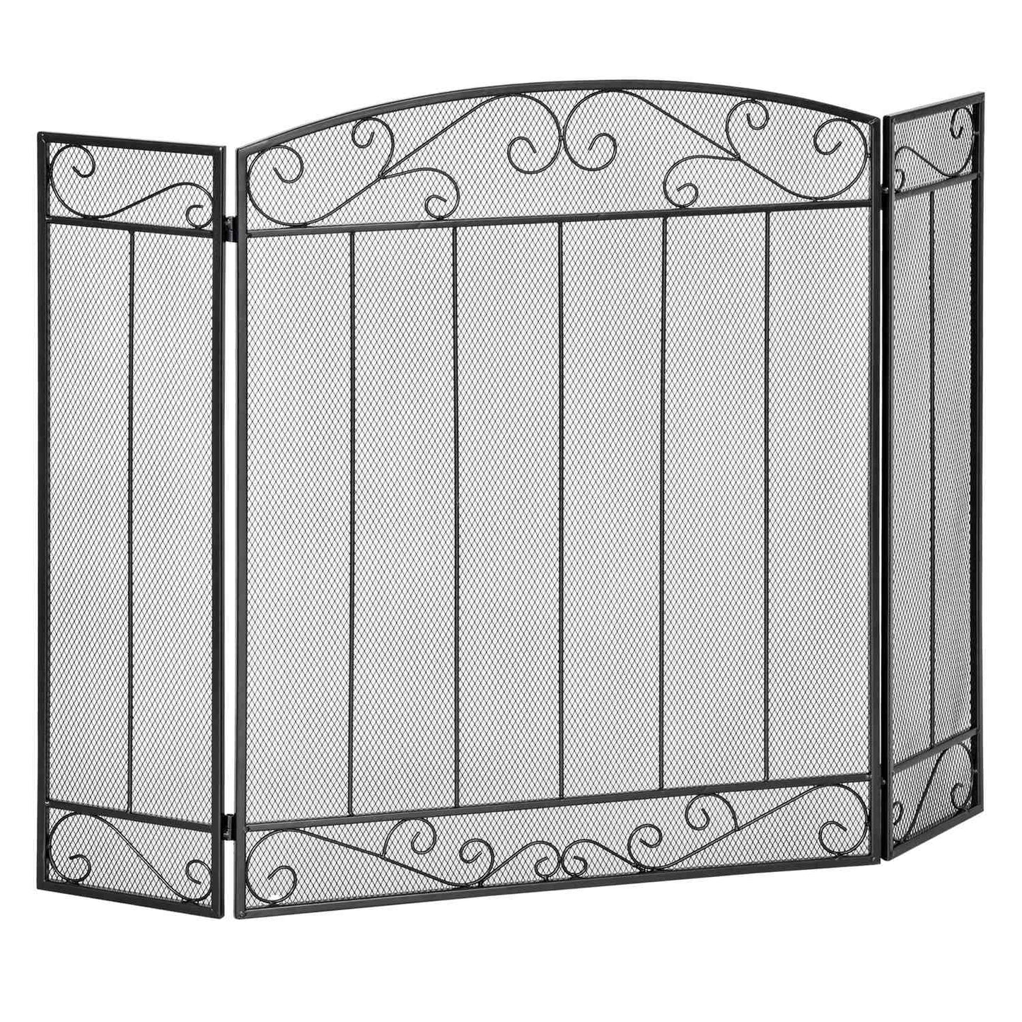 Folding steel fireplace cover, 3 panels, 105 x 80.5 cm, black