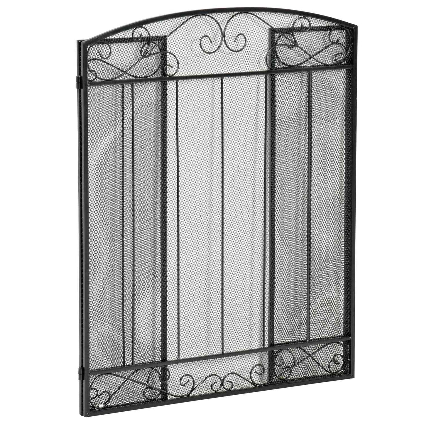 Folding steel fireplace cover, 3 panels, 105 x 80.5 cm, black