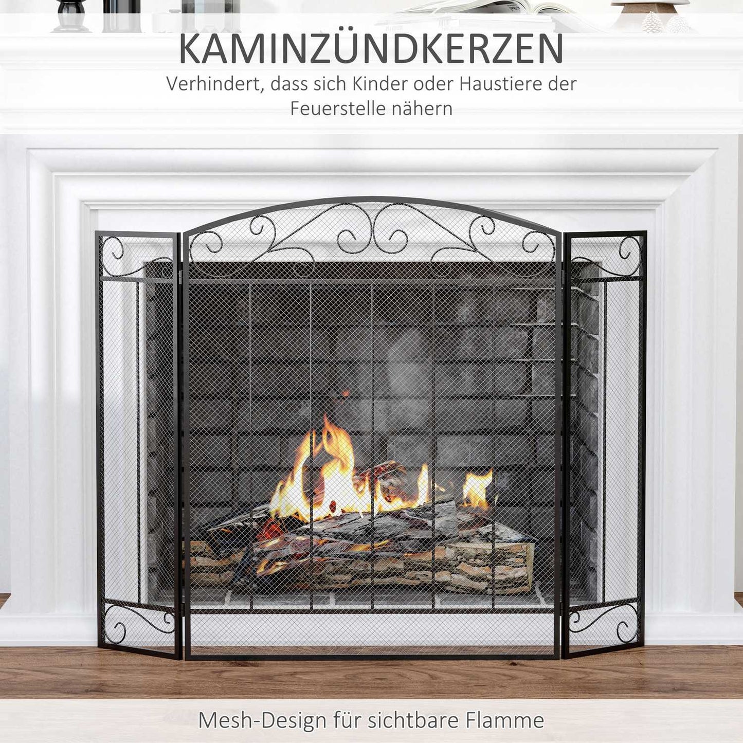 Folding steel fireplace cover, 3 panels, 105 x 80.5 cm, black