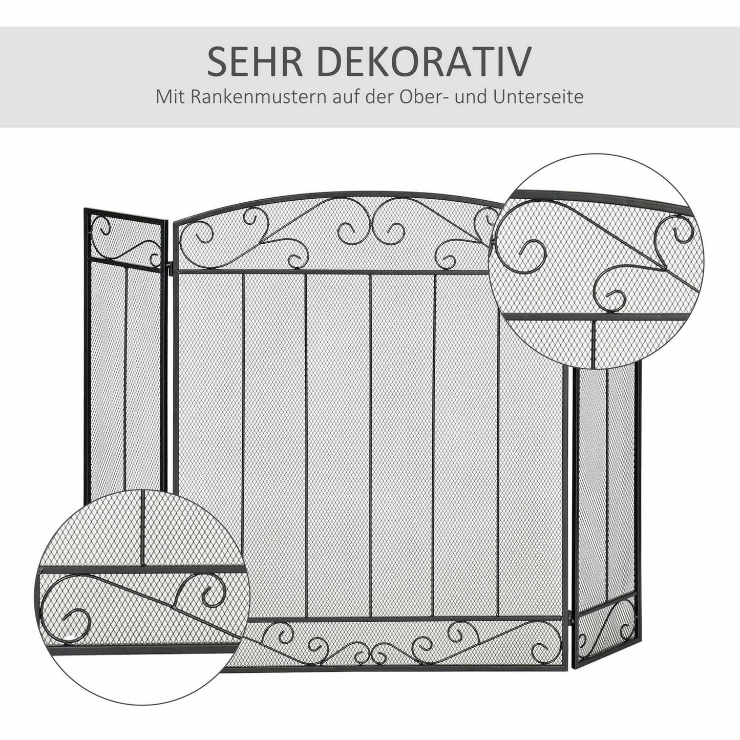 Folding steel fireplace cover, 3 panels, 105 x 80.5 cm, black