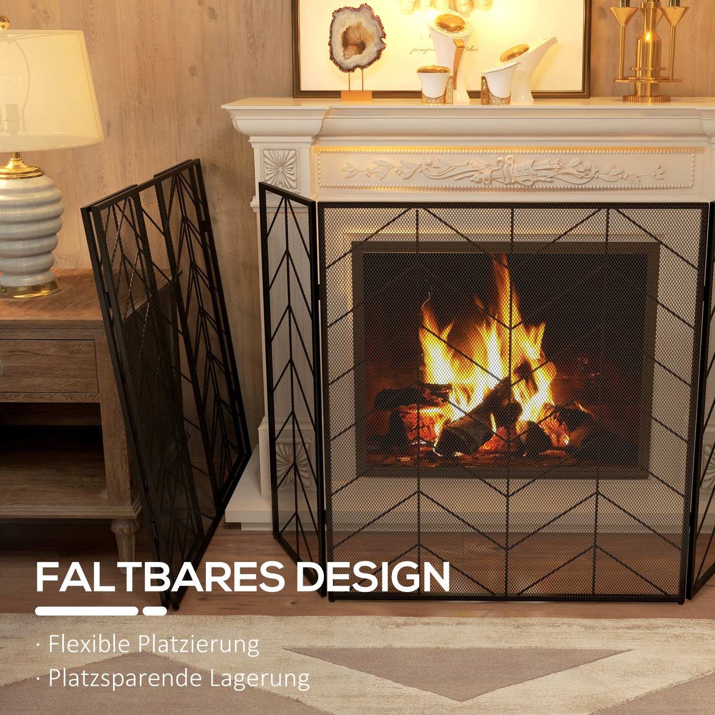 Folding steel fireplace cover with 3 panels, 135 x 85 cm