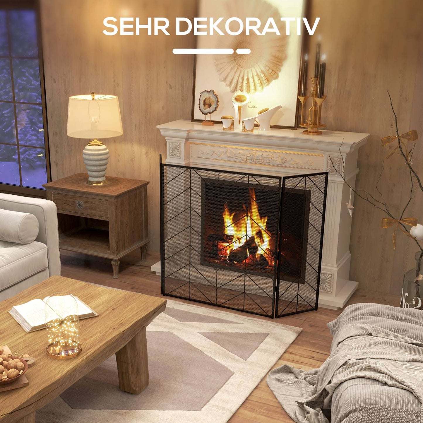 Folding steel fireplace cover with 3 panels, 135 x 85 cm