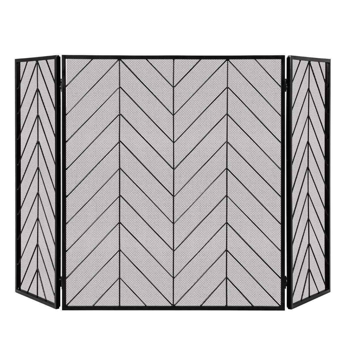 Fireplace Screen, 3-Panel Foldable Metal Frame, 133 x 78 cm