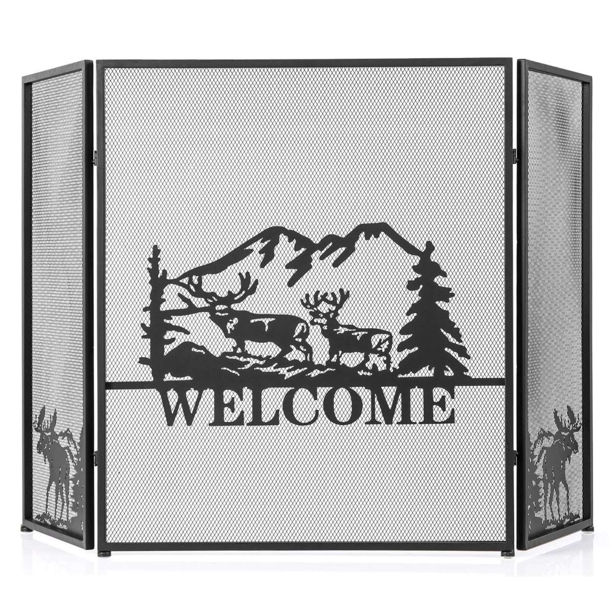 Fireplace Screen, 3-Panel Folding Metal Mesh, 132x79 cm
