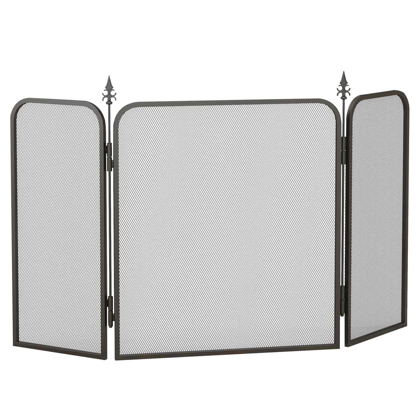 Folding metal fireplace screen, 3 panels, spark protection, black
