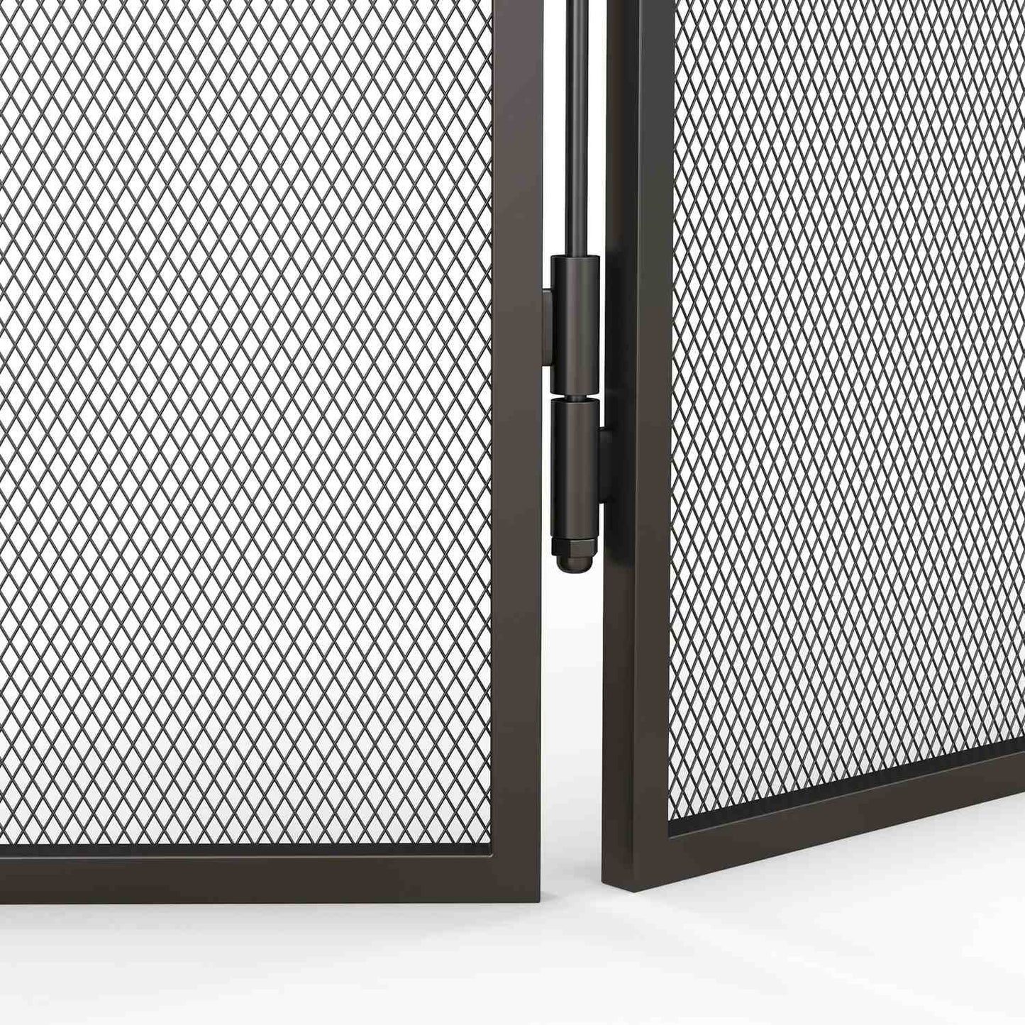 Folding metal fireplace screen, 3 panels, spark protection, black