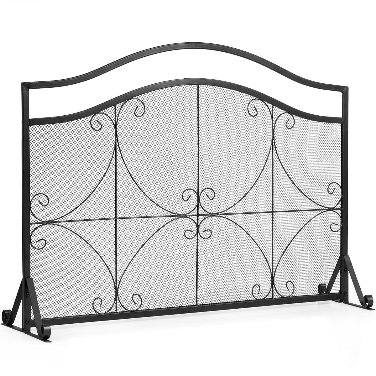 Fireplace Screen, Iron Mesh Guard, 112x32x83 cm, Black