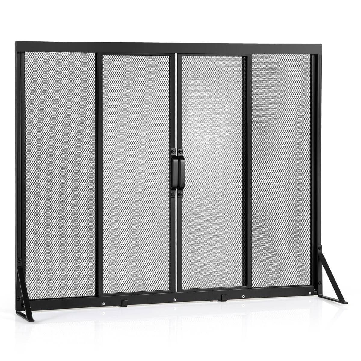 Fireplace Screen with Sliding Doors, 96 x 79 cm, Metal Mesh