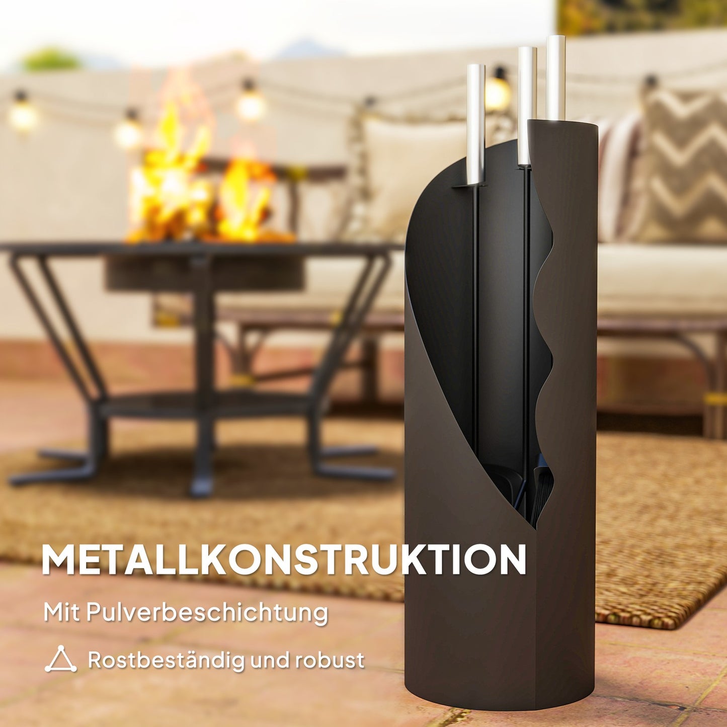 Fireplace Tool Set, 4-Piece, Metal, Black