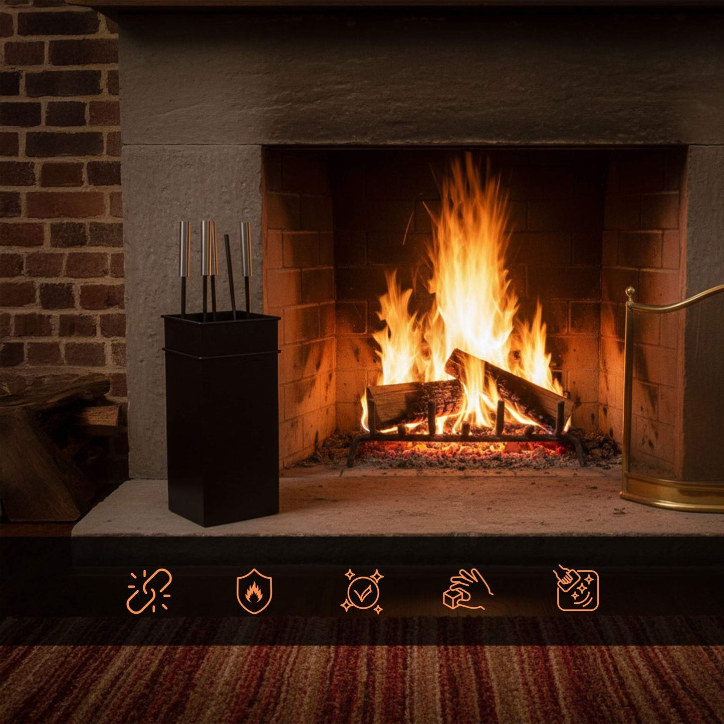 Fireplace Tool Set, 5-Piece Iron Accessories