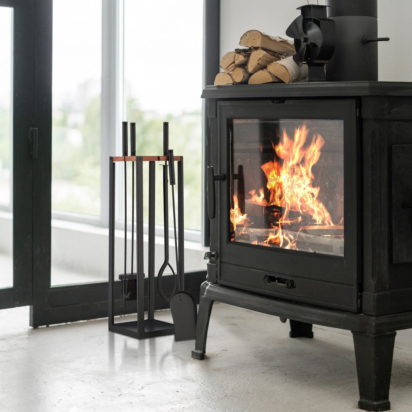 Fireplace Tool Set, 5-Piece Metal with Stand