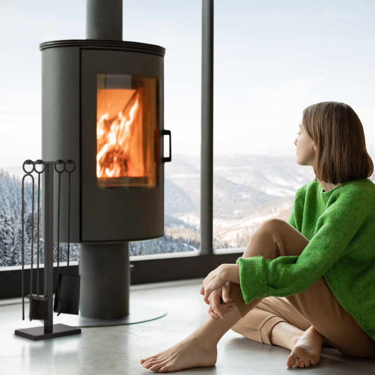 Fireplace Tool Set, Black Metal – Modern Design