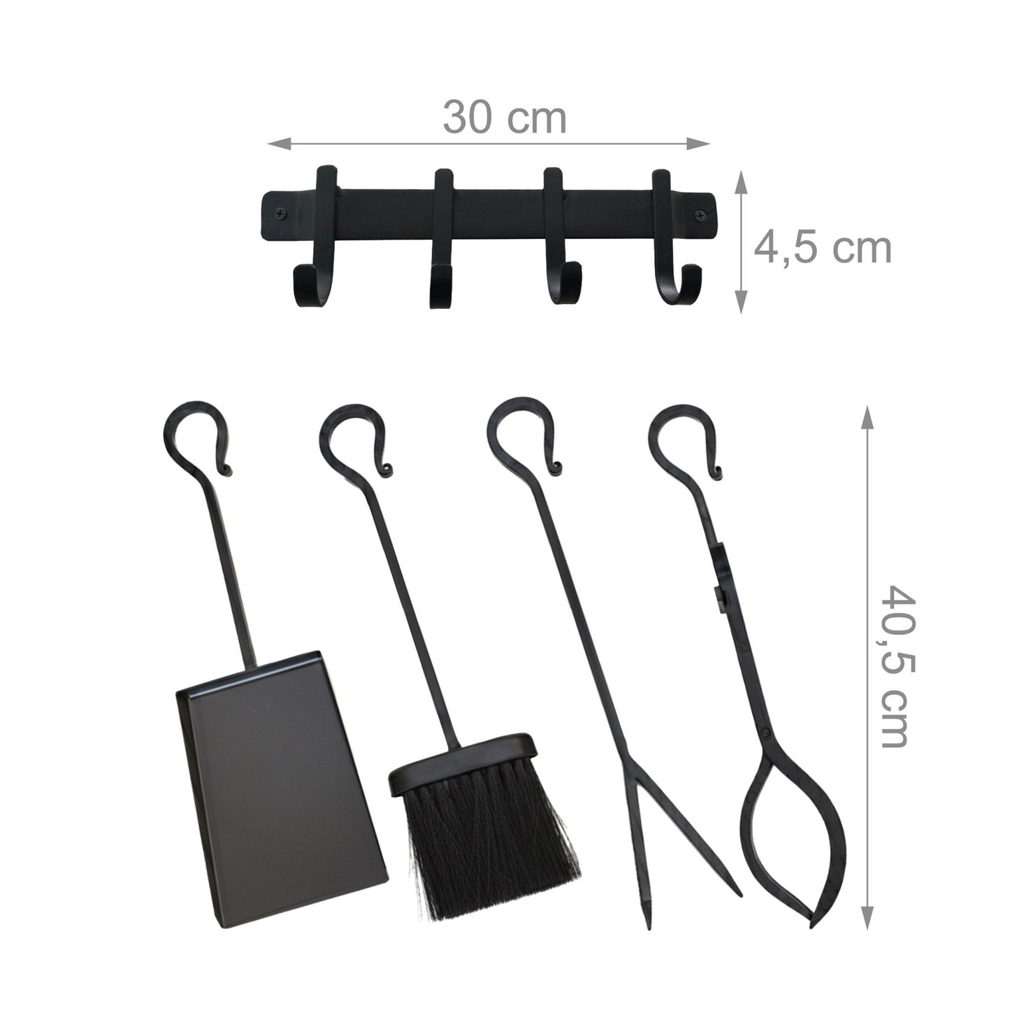 Fireplace Tool Set, Wrought Iron, Wall Holder