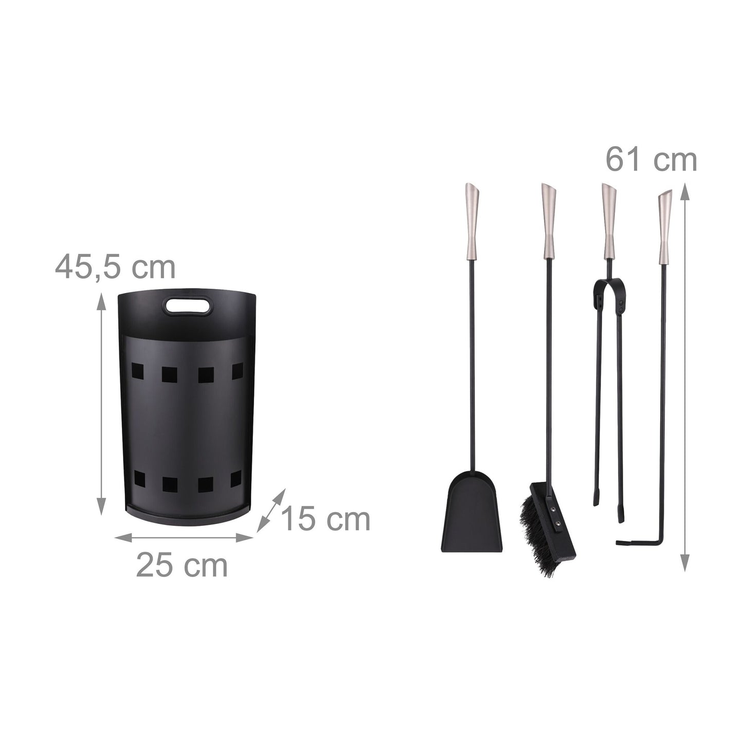 Fireplace Tool Set with Holder – Wrought Iron, 5-Piece