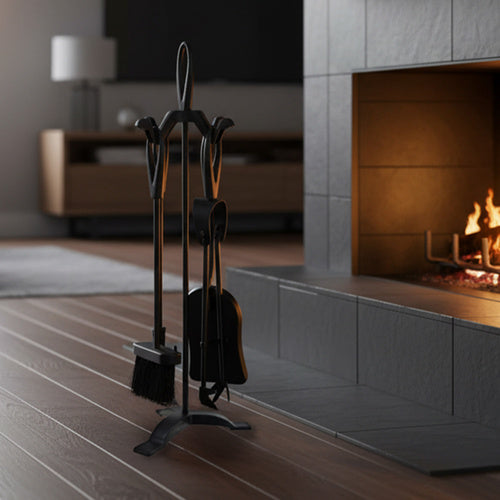 Fireplace Tool Set with Stand – Stainless Steel, 5-Piece
