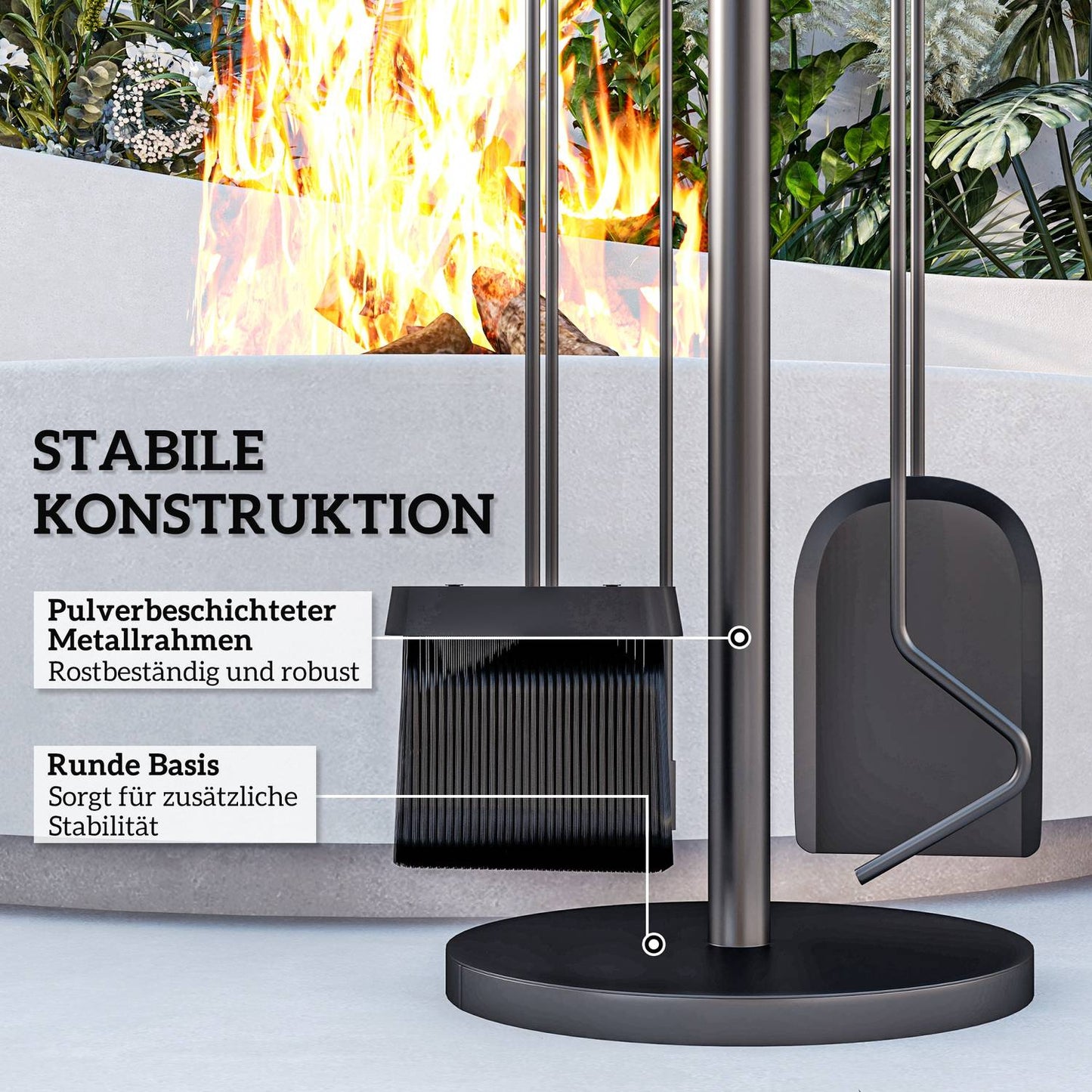 5 Piece Black Metal Stove Tool Set with Stand