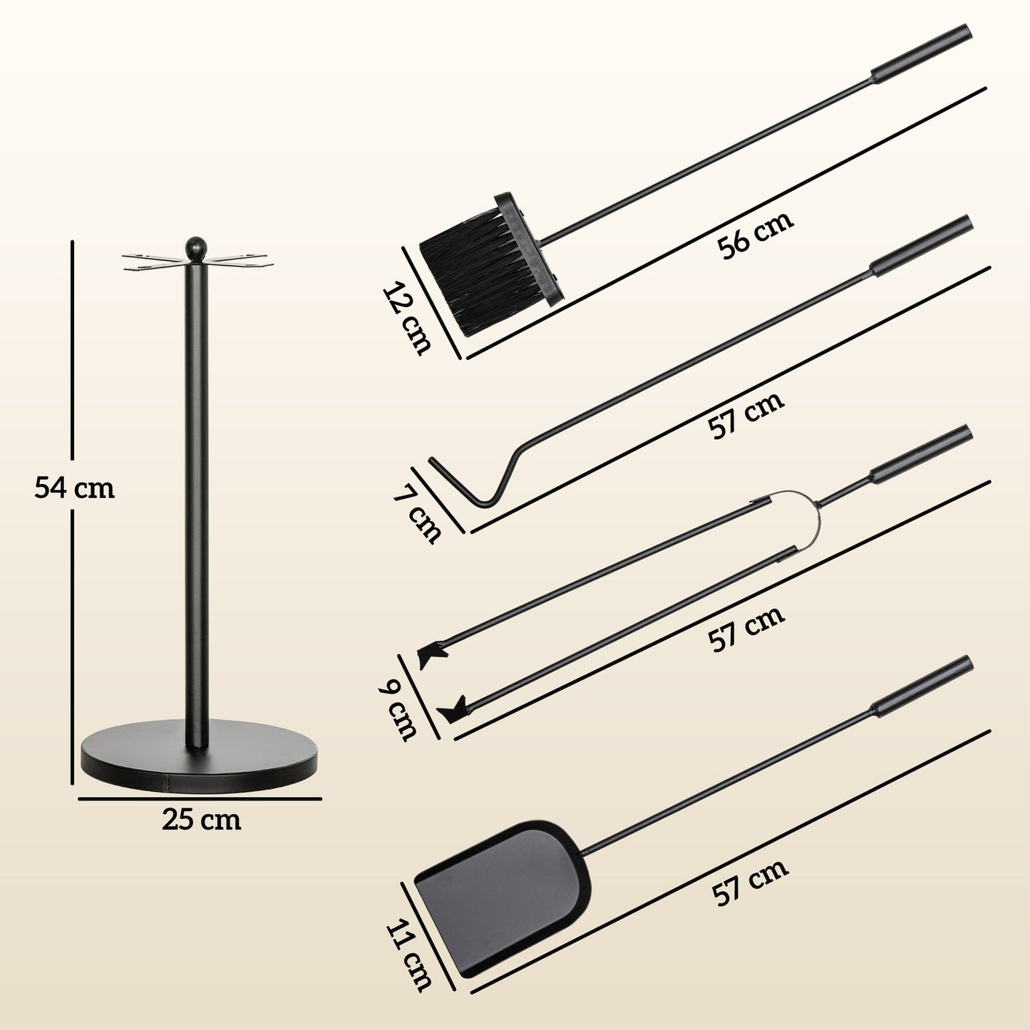 5 Piece Black Metal Stove Tool Set with Stand