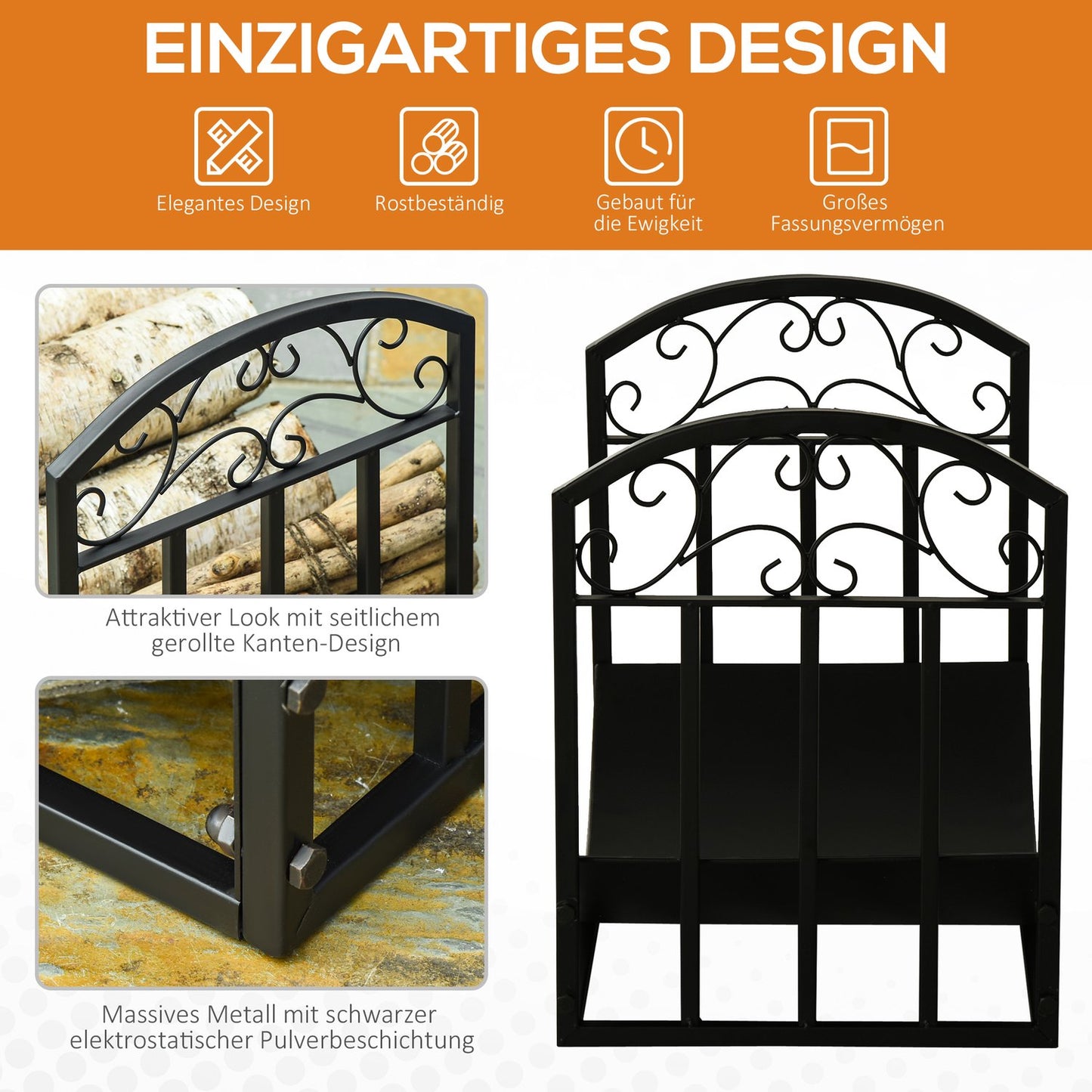 Heavy Duty wood rack in metal, 60 kg capacity, black