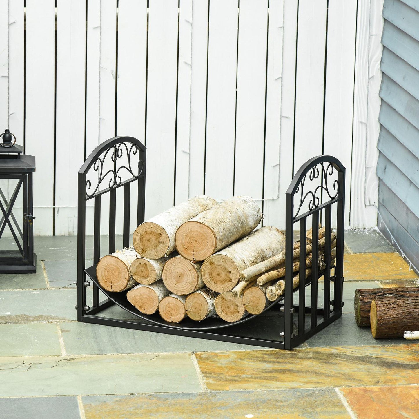 Heavy Duty wood rack in metal, 60 kg capacity, black