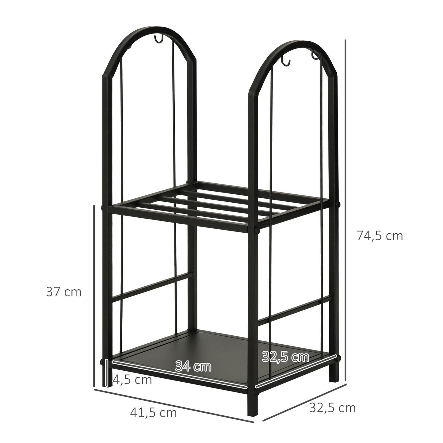 Two-tier firewood rack with tools - 41.5 x 32.5 x 74.5 cm