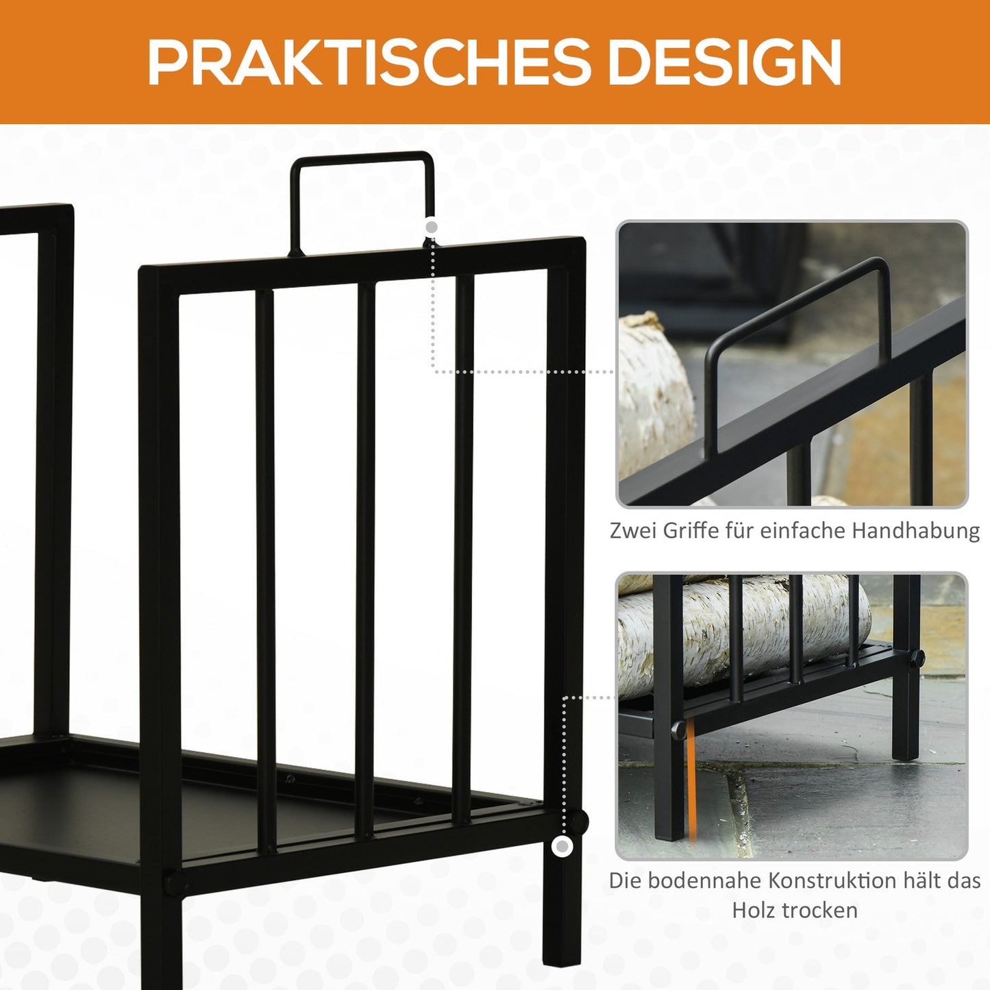 Wood stand with handle, Heavy Duty Metal, Black, 50 kg