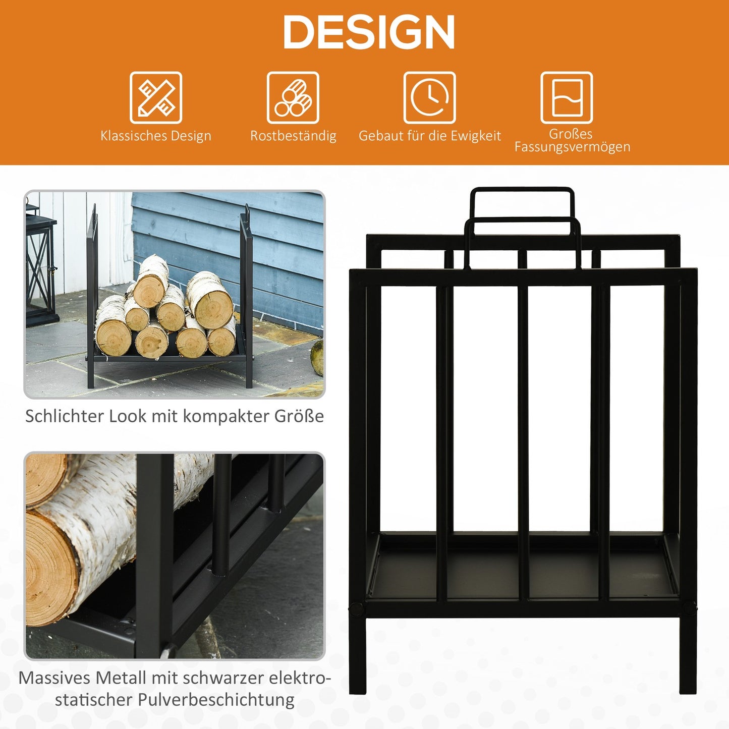 Wood stand with handle, Heavy Duty Metal, Black, 50 kg