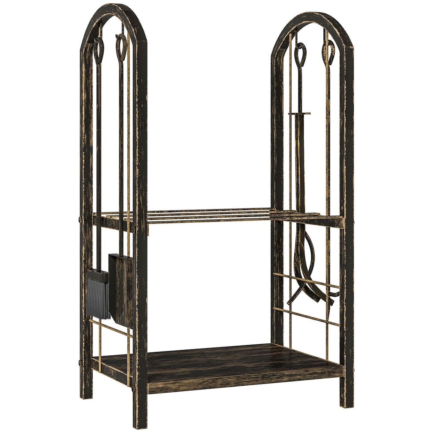 Firewood Rack Indoor 43x30x74cm, 2-Tier with Tools
