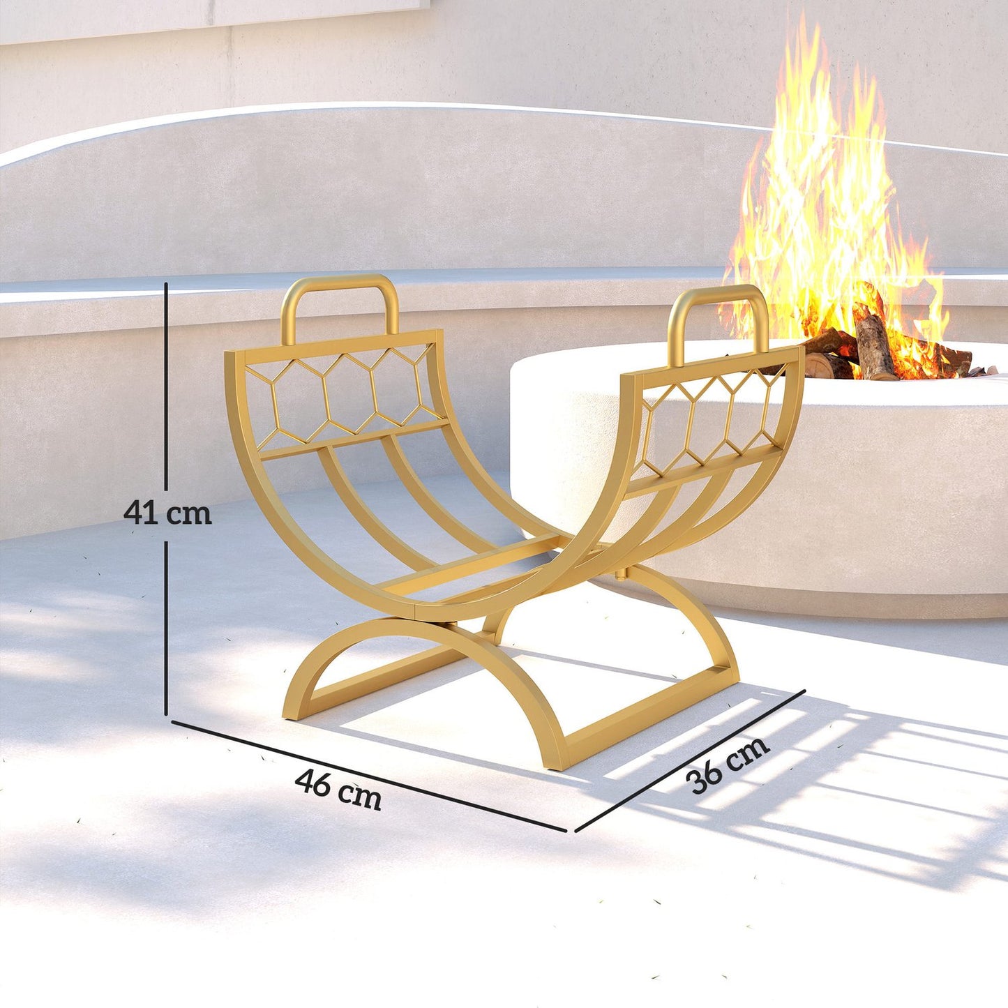 Firewood Rack, Indoor, Metal, Gold, 46x36x41cm