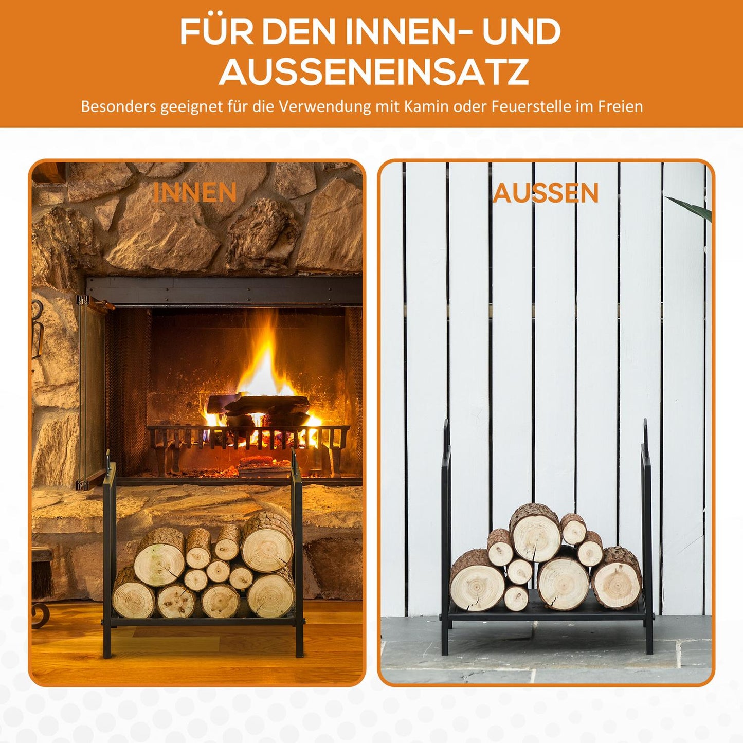 Firewood Rack, Indoor/Outdoor Metal, Black, 44.5x33x46.5 cm
