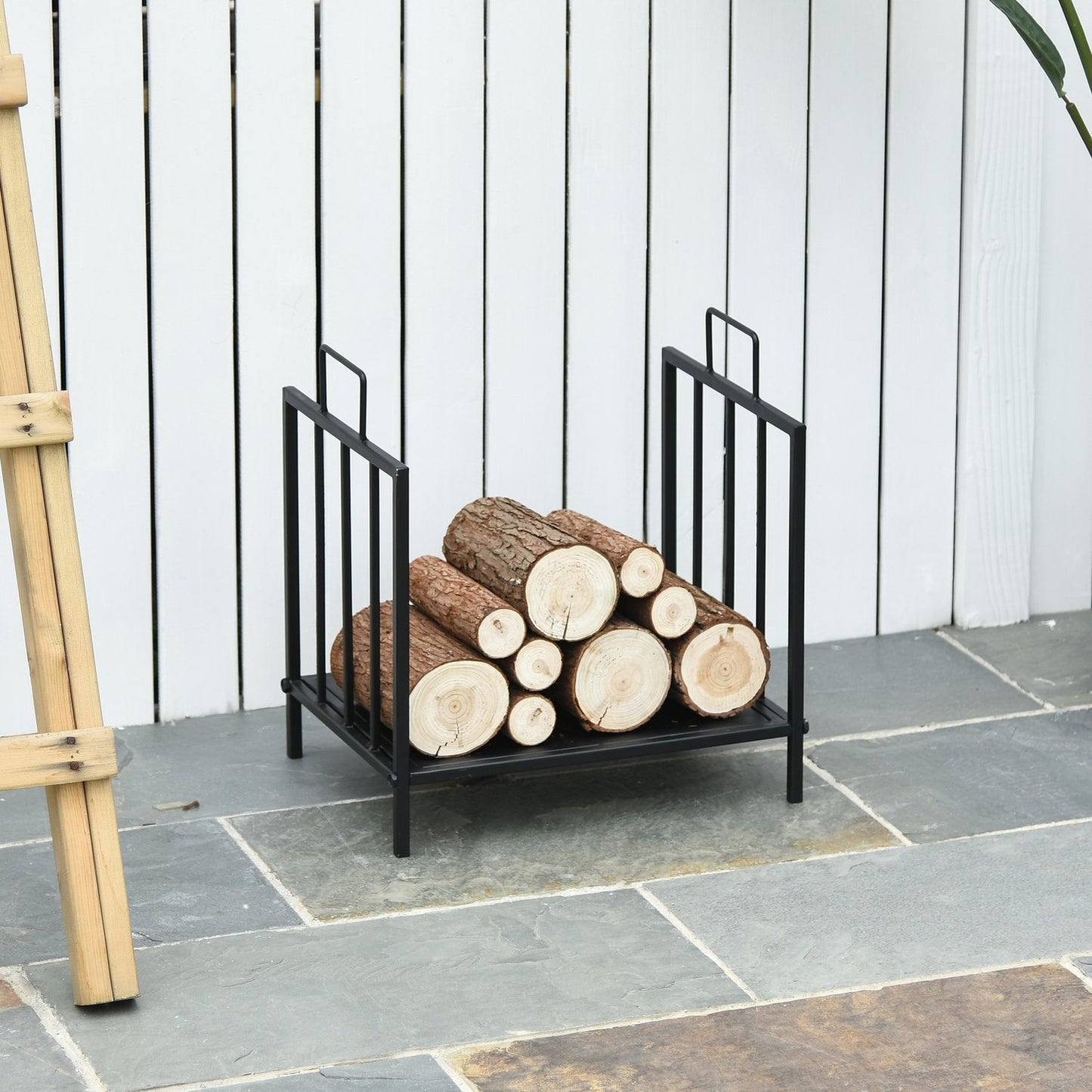 Firewood Rack, Indoor/Outdoor Metal, Black, 44.5x33x46.5 cm